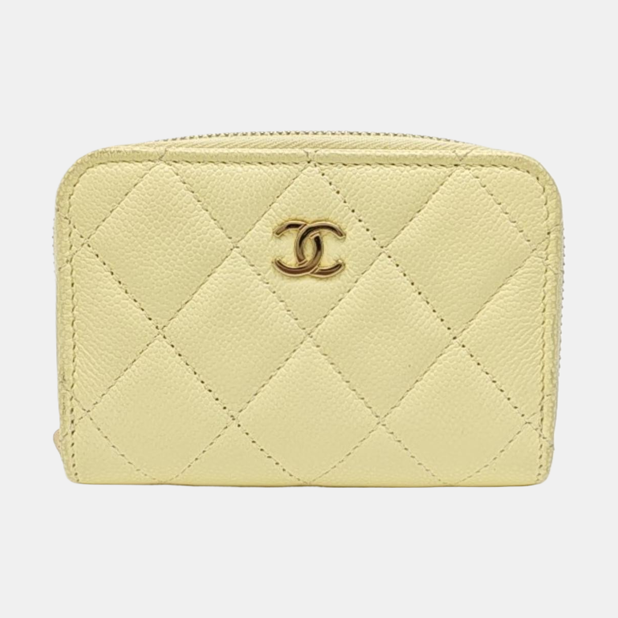 Quilted Grained Calfskin Card Holder Yellow