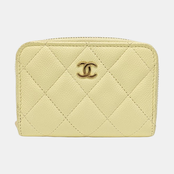 Quilted Grained Calfskin Card Holder Yellow