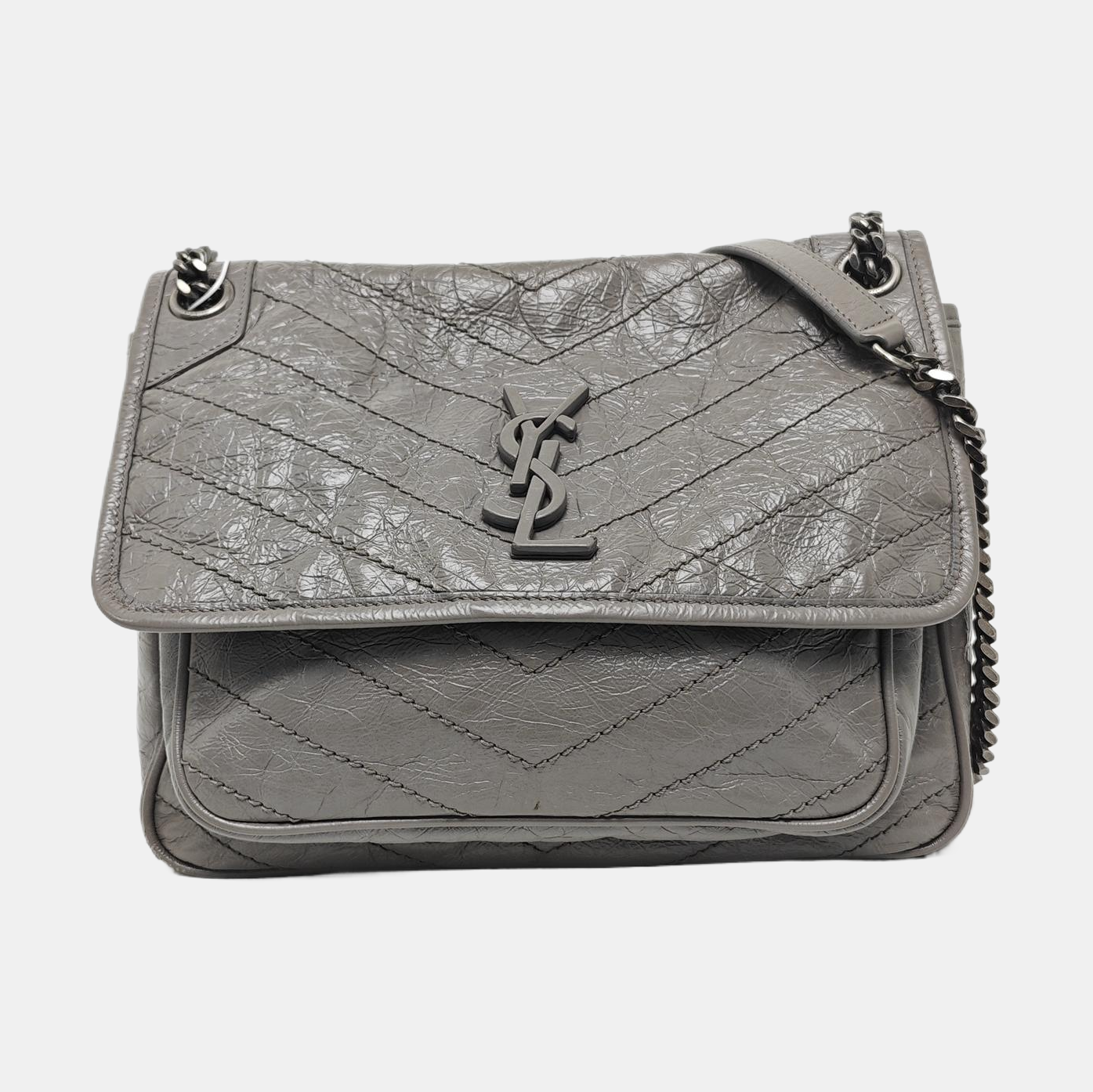 NIKI Medium Chevron, Quilted Calfskin Gray