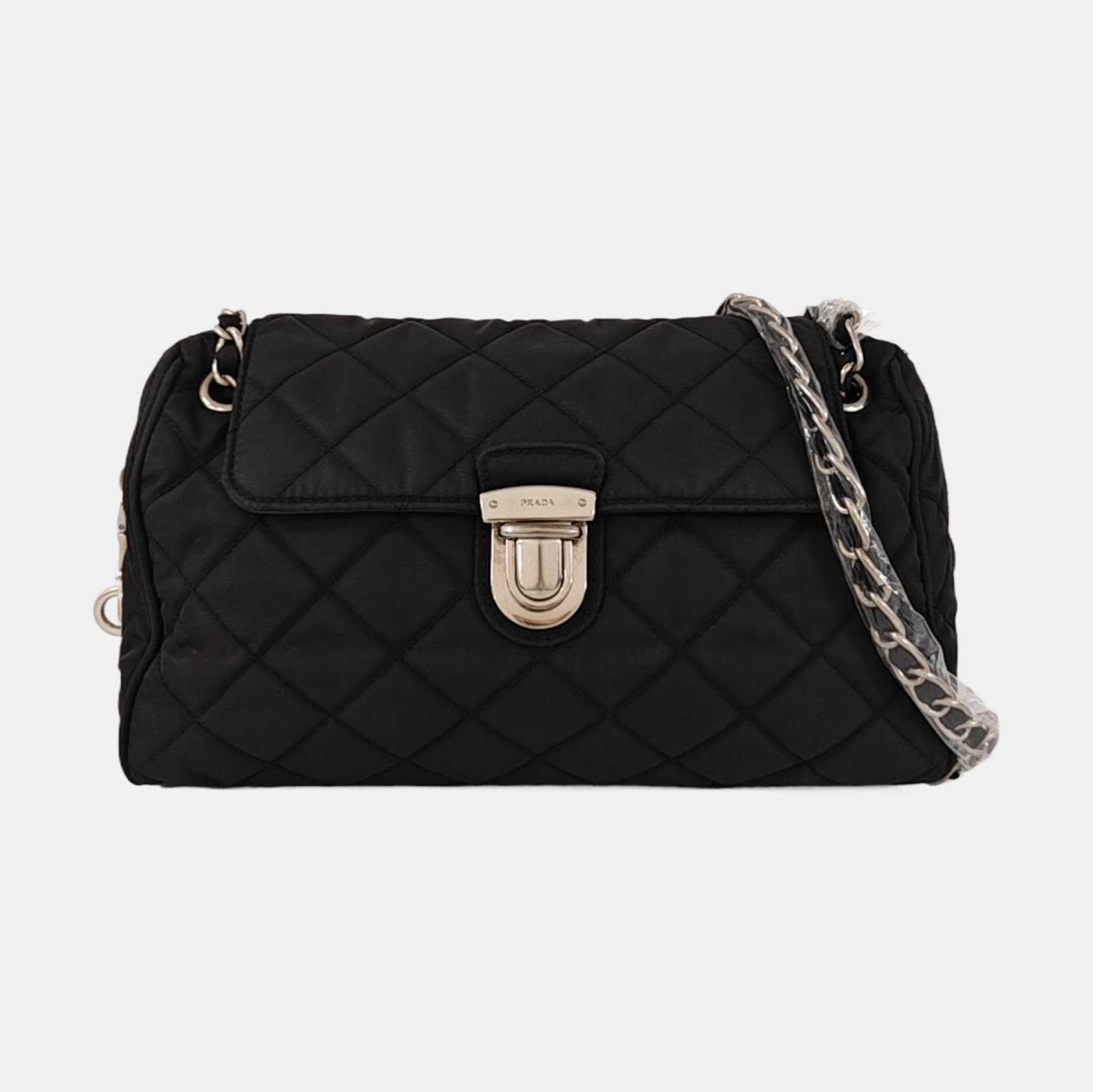 Quilted Nylon Shoulder Bag Black