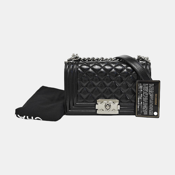 BOY CHANEL Small Quilted Patent Leather Black