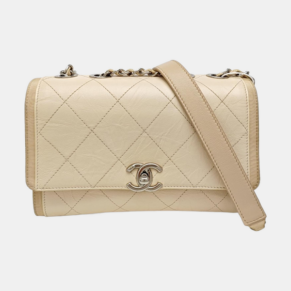 Quilted Calfskin Shoulder Bag Beige
