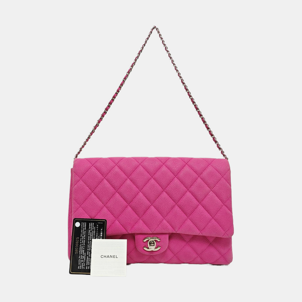 Clásico Flap Piel de Becerro Granulada Acolchada Rosa