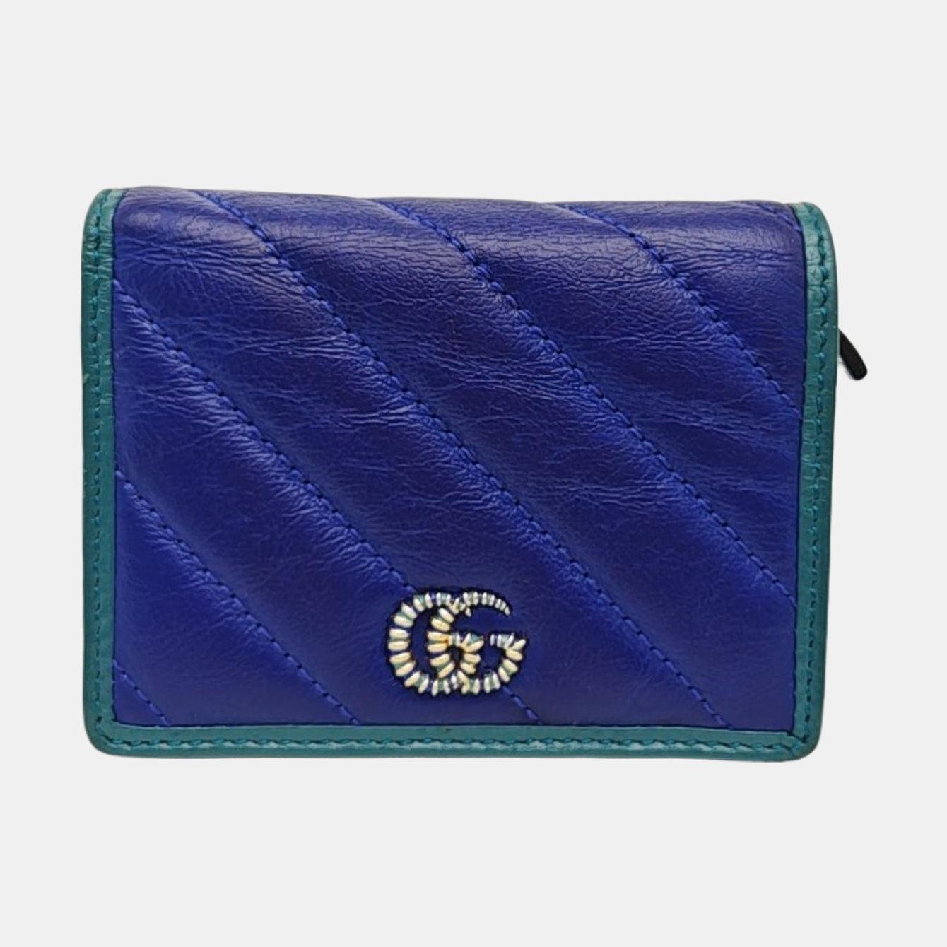 GG Marmont Mini Quilted Calfskin Blue Wallet