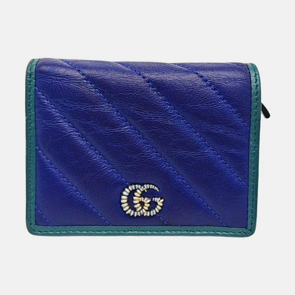 GG Marmont Mini Quilted Calfskin Blue Wallet