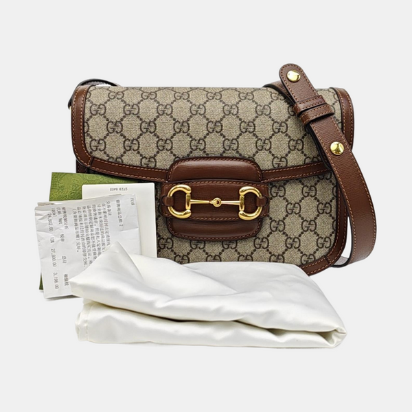 Horsebit 1955 Medium Monogram Coated Canvas Beige