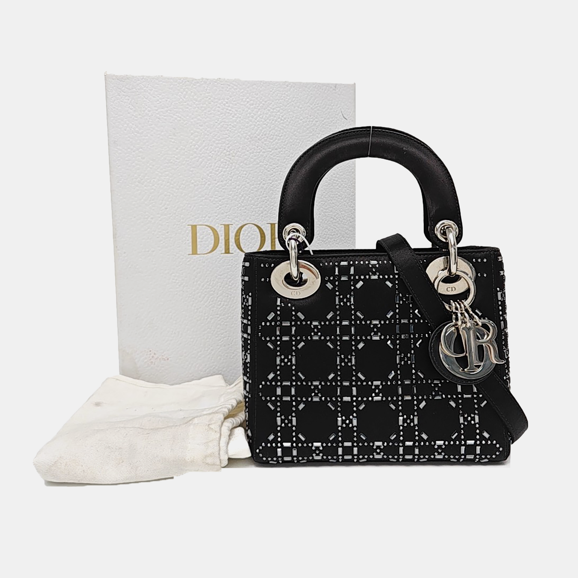Lady Dior Mini Cannage Silk Satin Black
