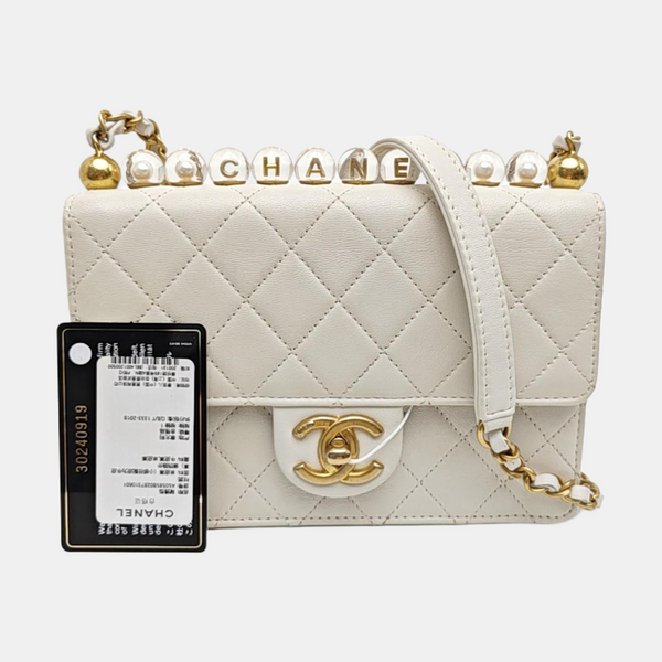 Quilted Lambskin Shoulder Bag White