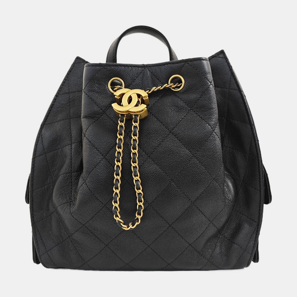 CHANEL 25 Medium Quilted Grained Calfskin Black