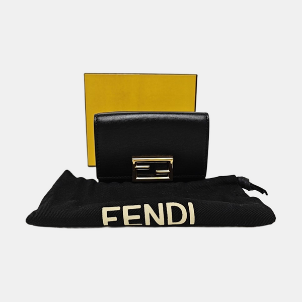 Trifold Calfskin Black Wallet