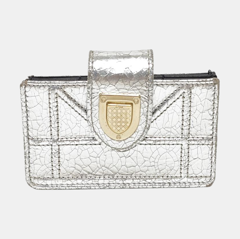 Diorama Cannage Calfskin Silver Wallet