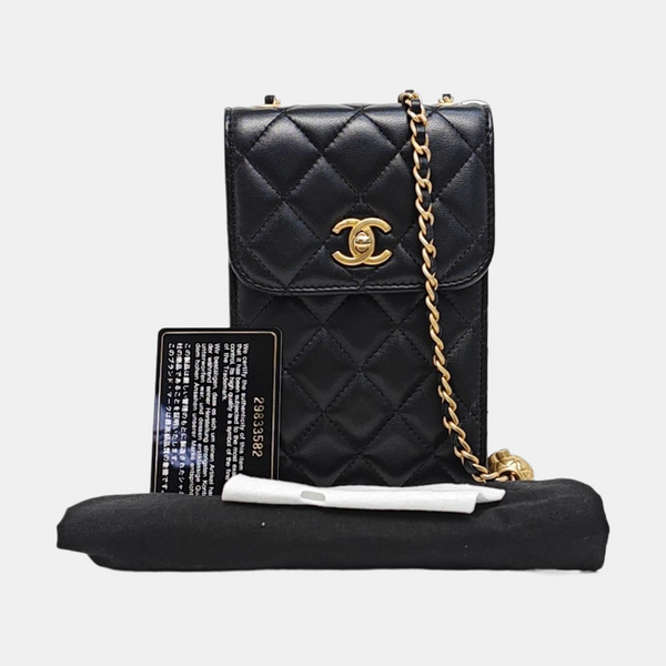Quilted Lambskin Shoulder Bag Black