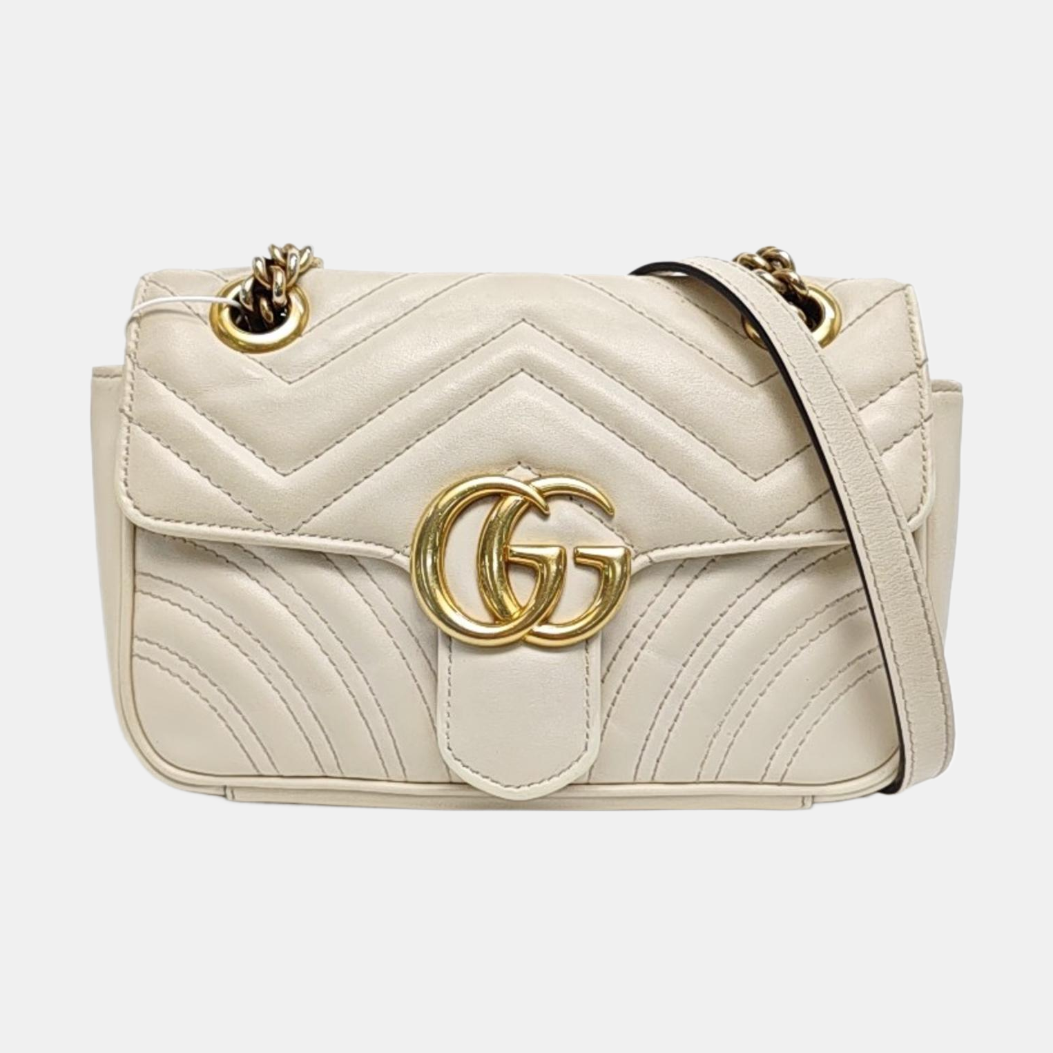 GG Marmont Small Quilted Calfskin White