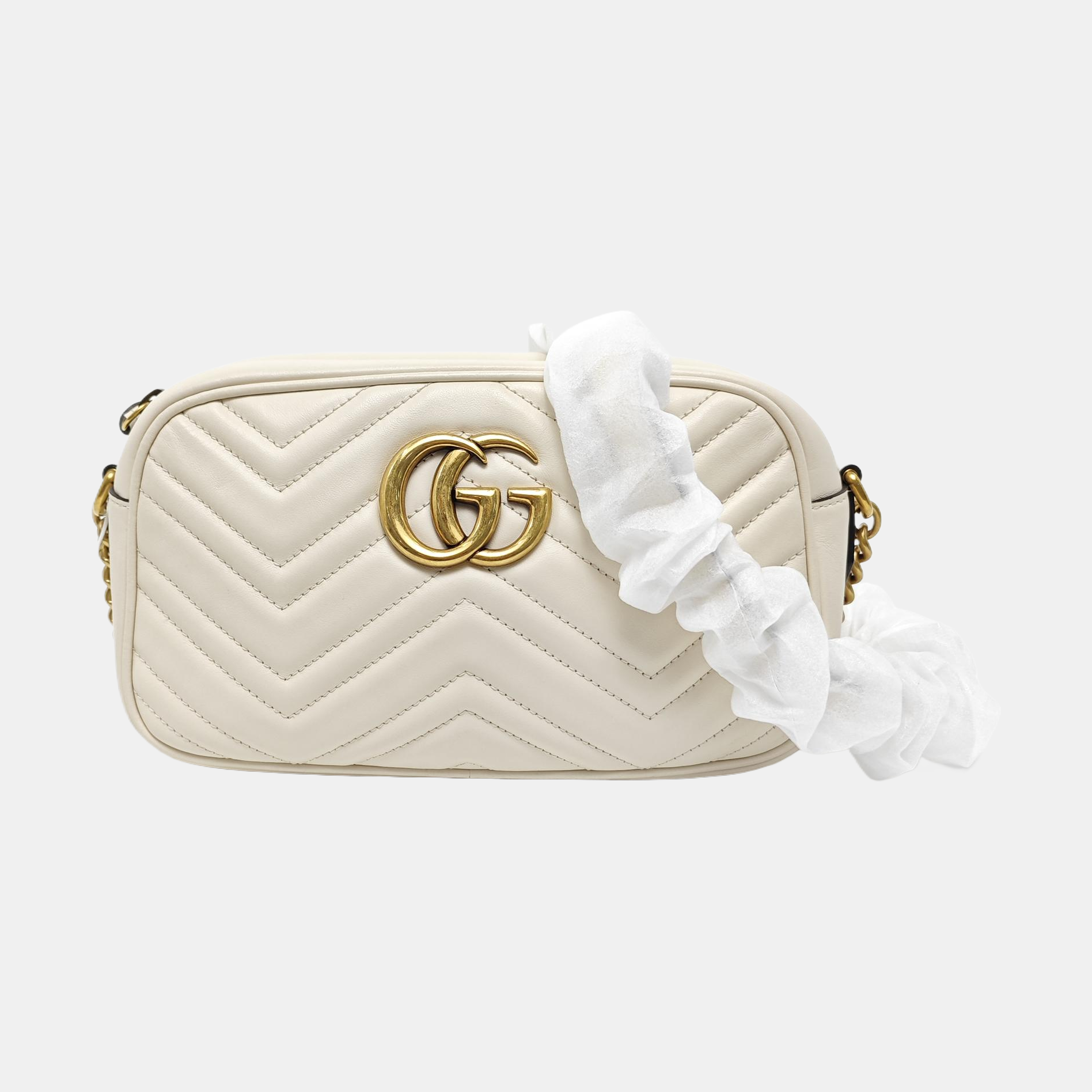 GG Marmont Small Quilted Calfskin White