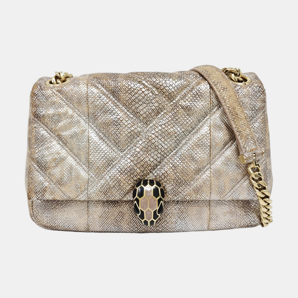 SERPENTI CABOCHON Small Quilted Python Beige