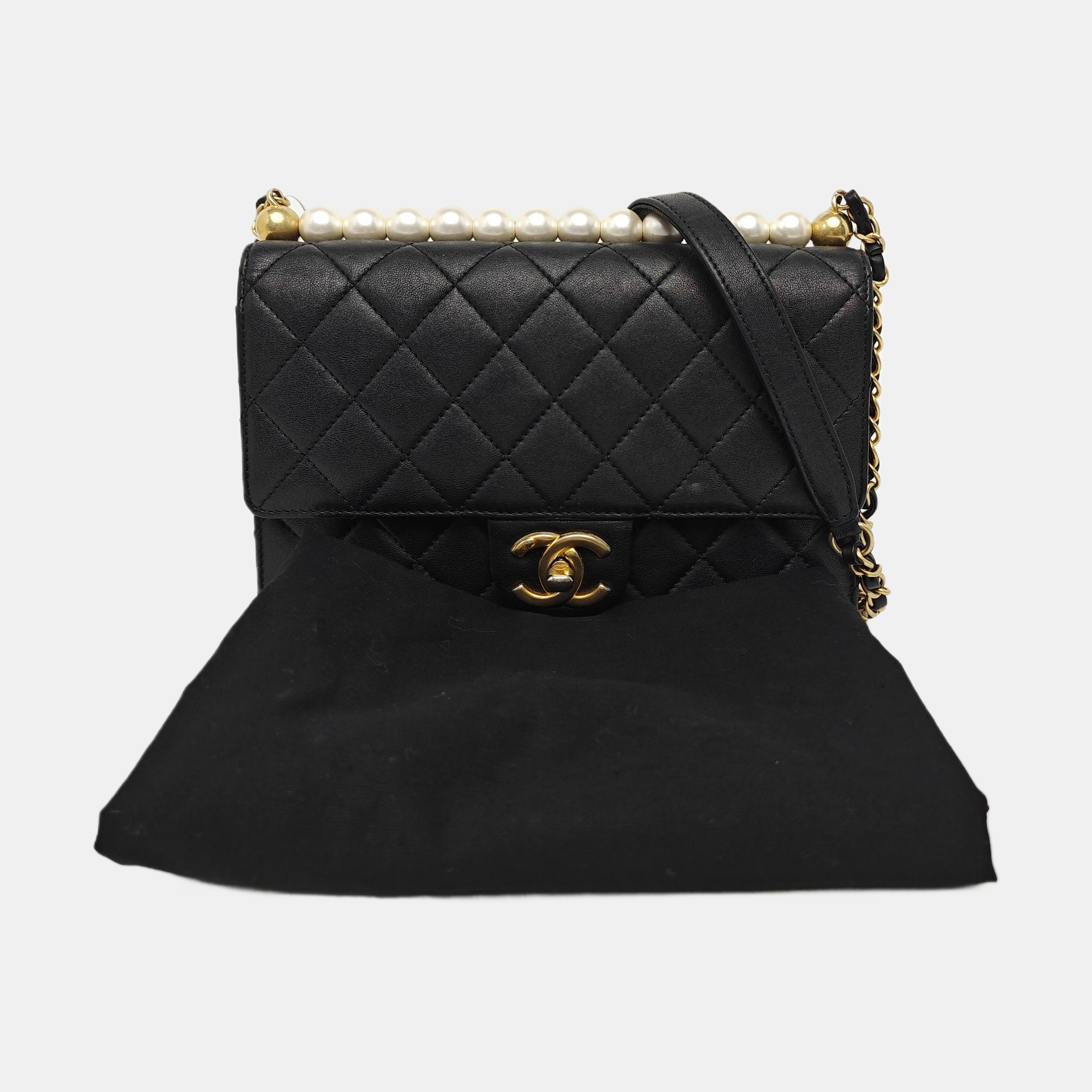 CLASSIC VERTICAL PEARL Medium Quilted Lambskin Black