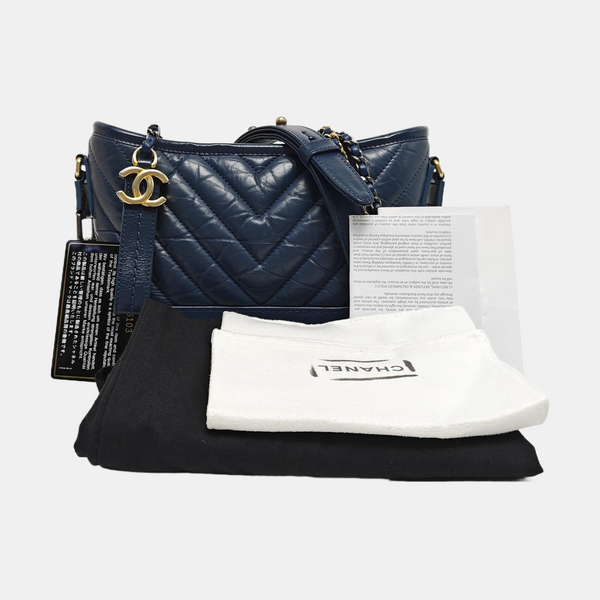 GABRIELLE Small Chevron Calfskin Blue