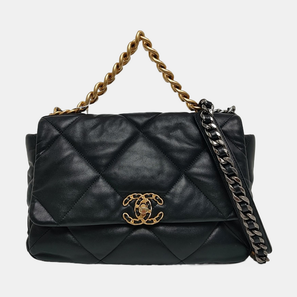 CHANEL 19 Grande Piel de Cordero Acolchada Negro