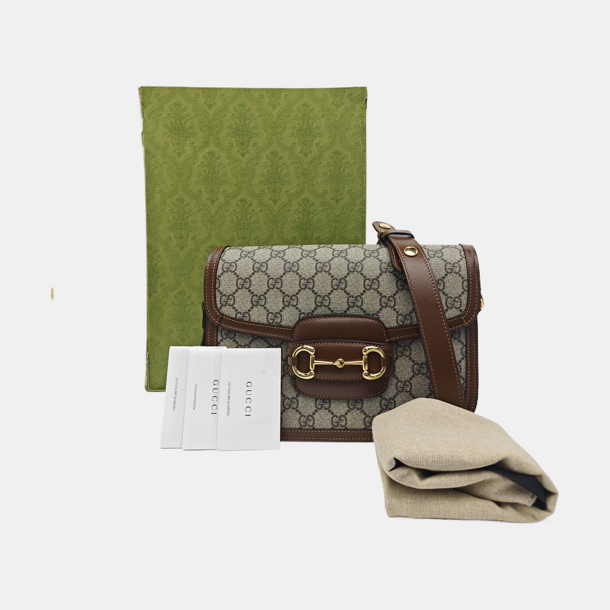 Horsebit 1955 Medium Monogram Coated Canvas Beige