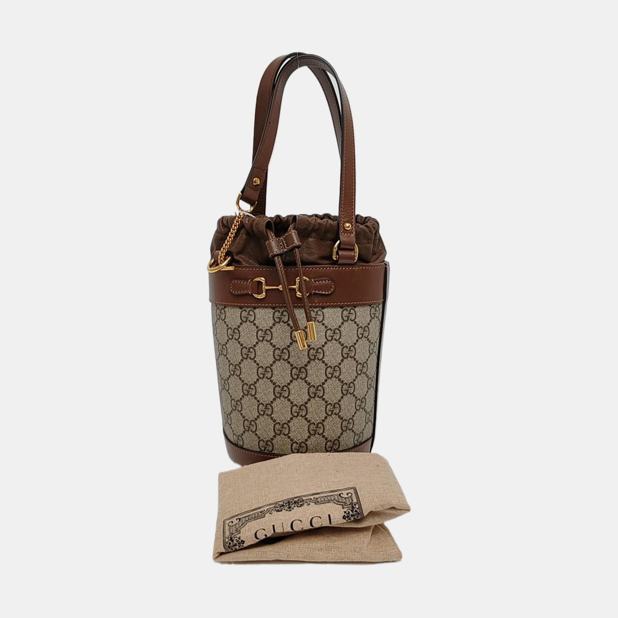 Authenticated pre-owned  Horsebit 1955 Small Coated Canvas Beige - Bucket Bag at Looply