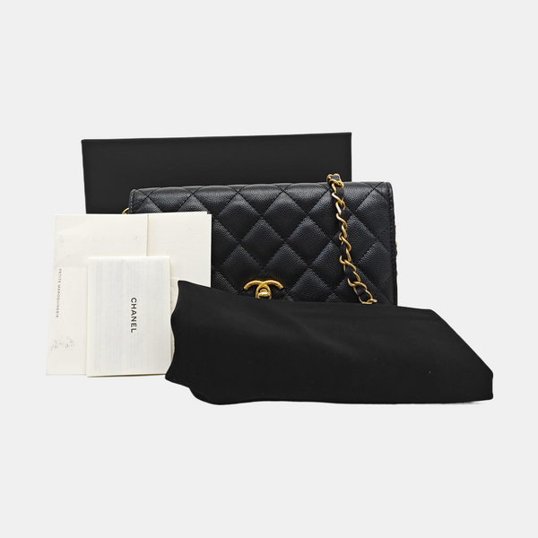 Quilted Grained Calfskin Shoulder Bag Black