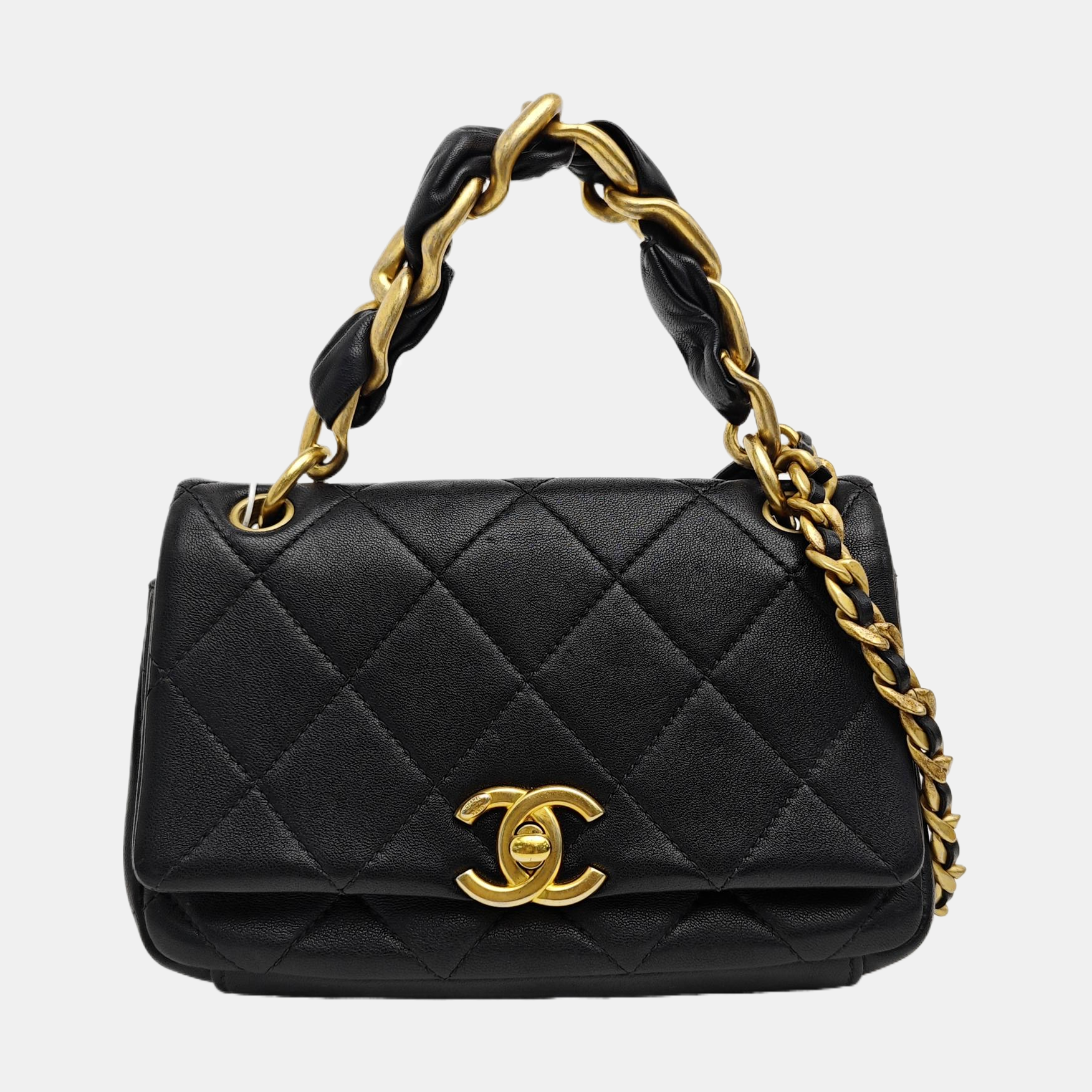 TWO TONE CHAIN HANDLE Quilted Calfskin Black