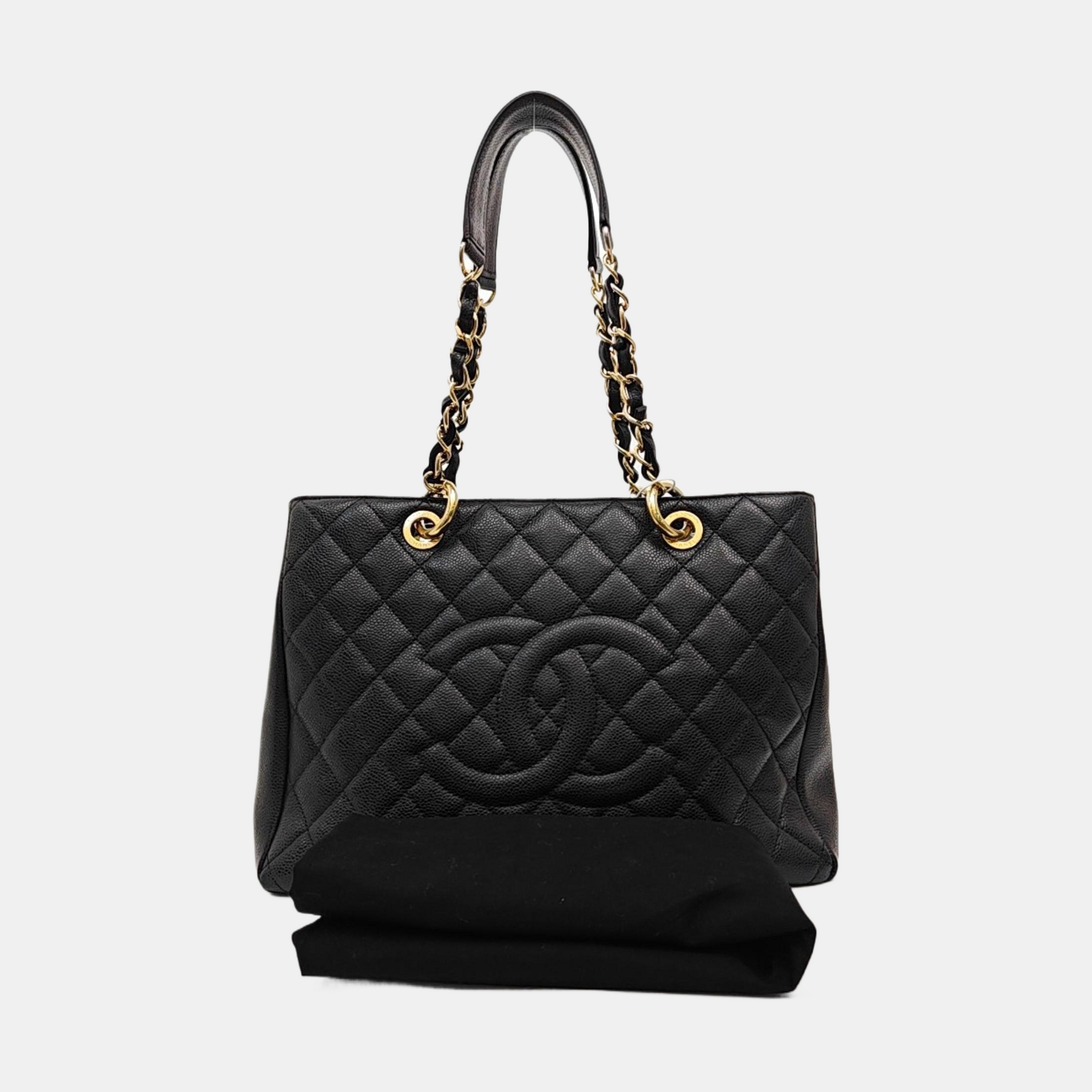 CHANEL GST Large Quilted Grained Calfskin Black