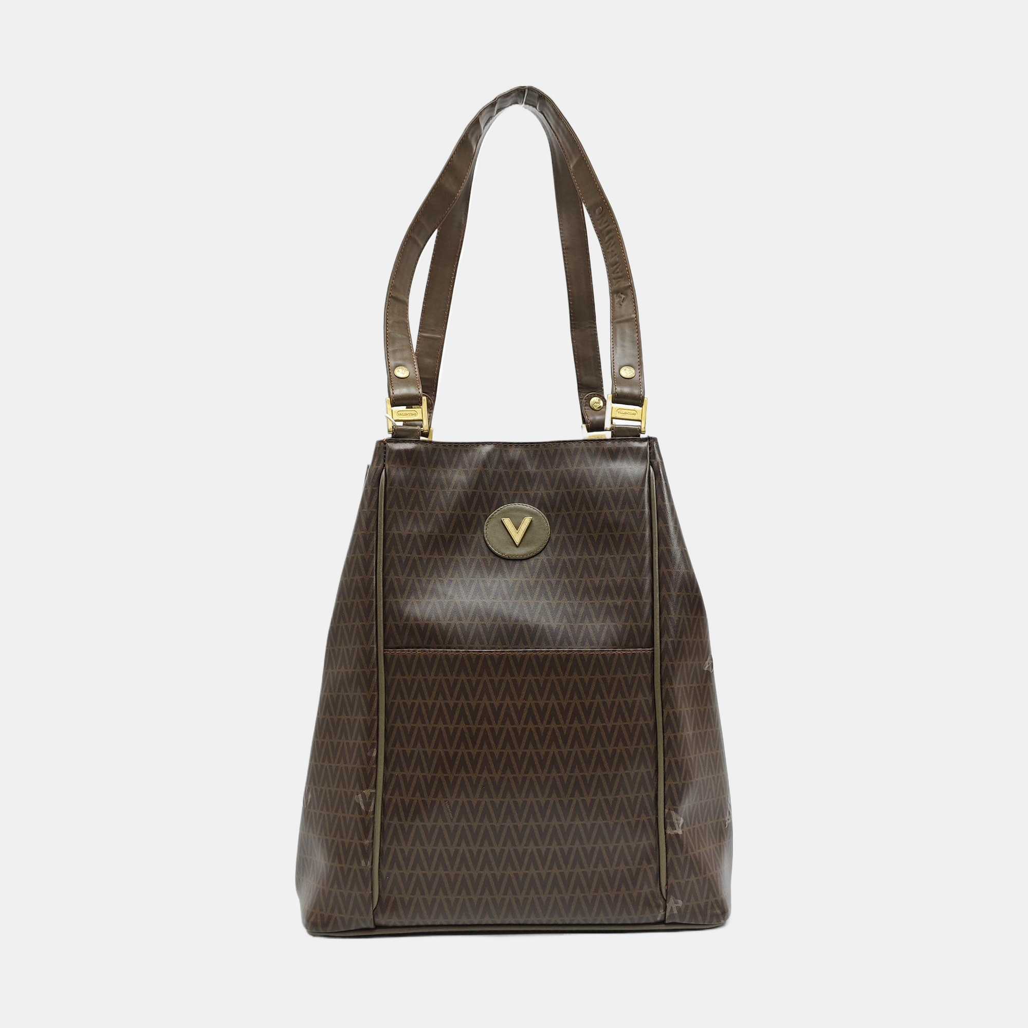 Coated Canvas Tote Bag Large Brown