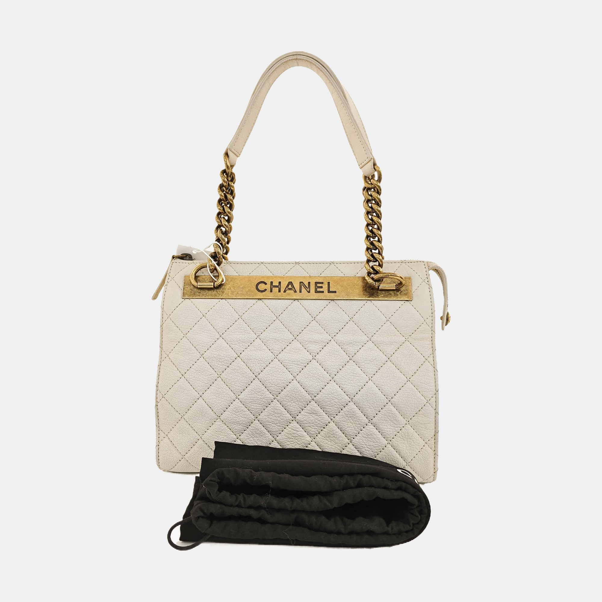 Quilted Grained Lambskin Shoulder Bag White