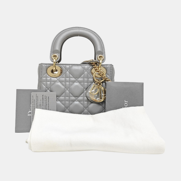 Lady Dior Mini Cannage Lambskin Gray