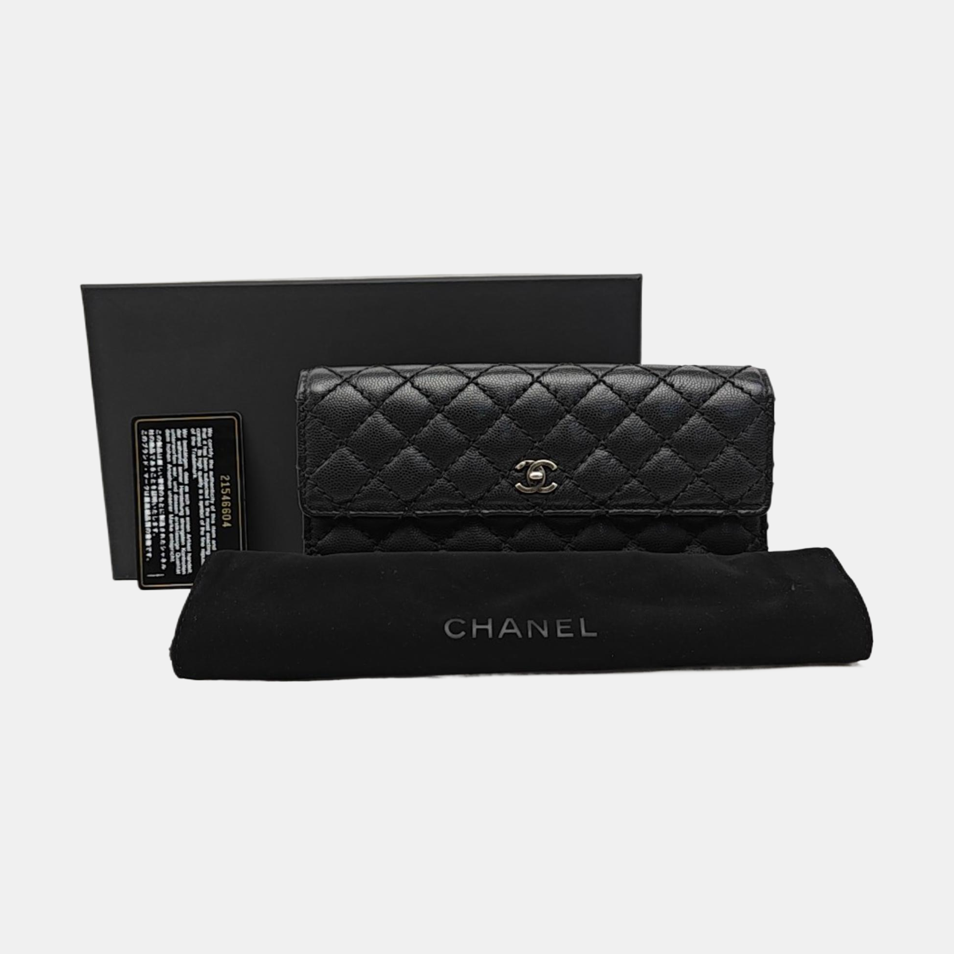 Quilted Grained Calfskin Wallet Black