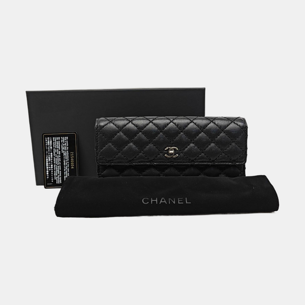 Quilted Grained Calfskin Wallet Black