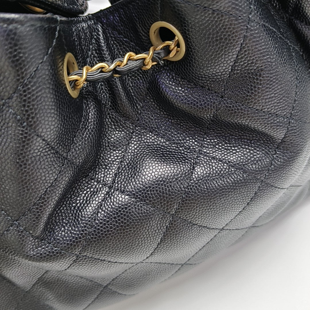 CHANEL 25 Small Quilted Grained Calfskin Black
