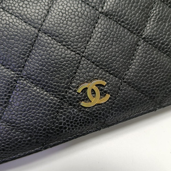 Quilted Grained Calfskin Wallet Black