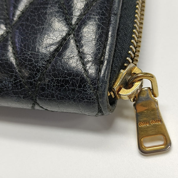 Zipper Wallet Quilted Lambskin Black Wallet