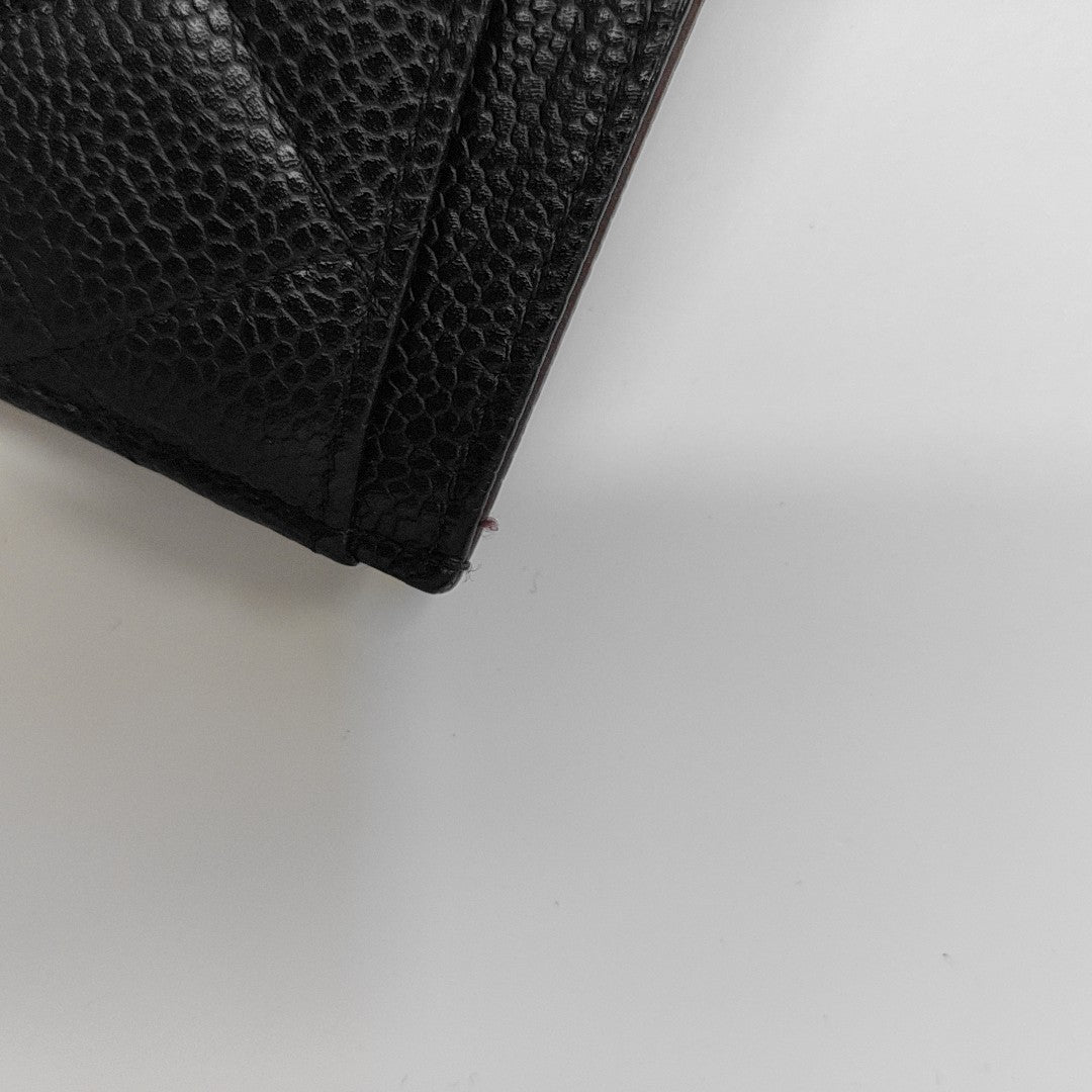 Quilted Grained Calfskin Card Holder Black