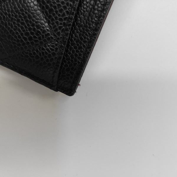 Quilted Grained Calfskin Card Holder Black