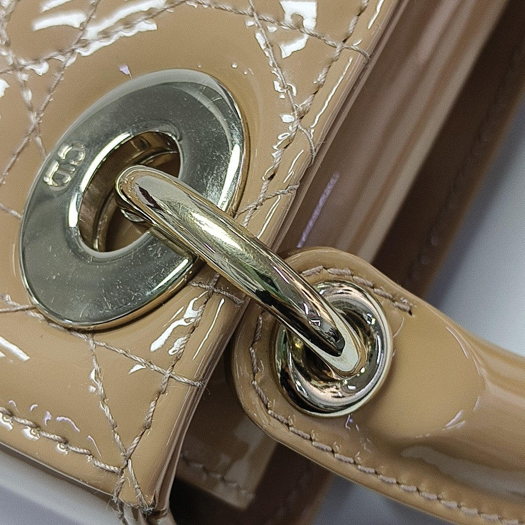 Lady Dior Mini Cannage Patent Leather Beige
