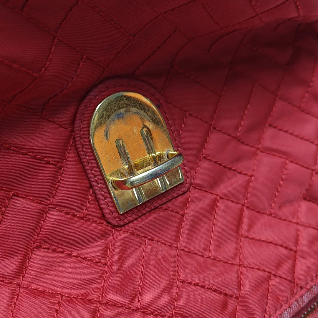Quilted Nylon Shoulder Bag Red