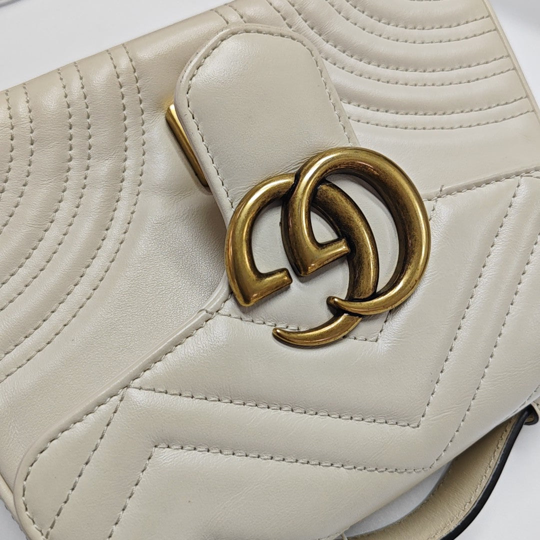 GG Marmont Mini Quilted Calfskin White