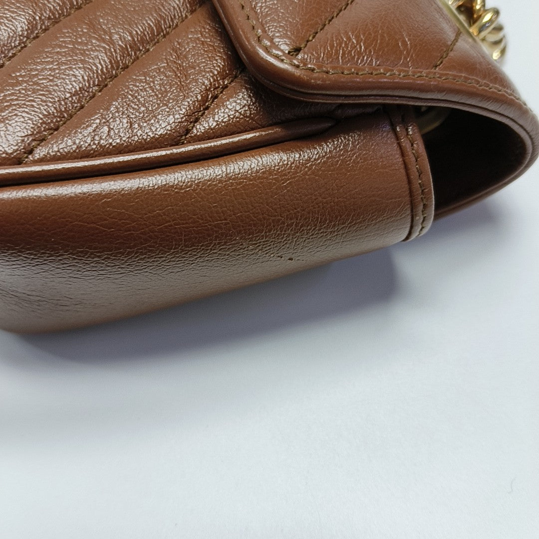 GG Marmont Small Quilted Calfskin Brown