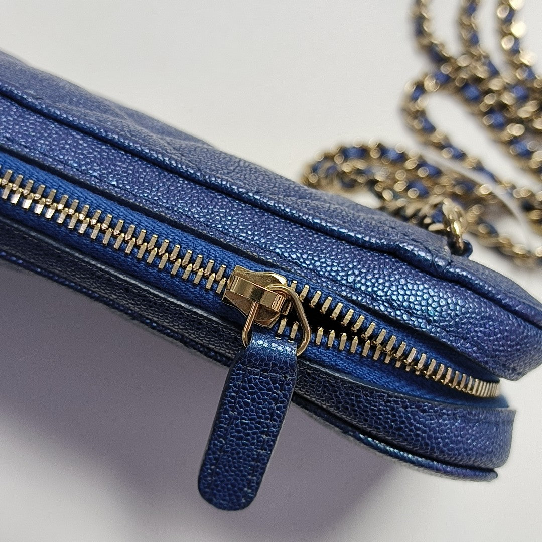 Quilted Grained Calfskin Blue