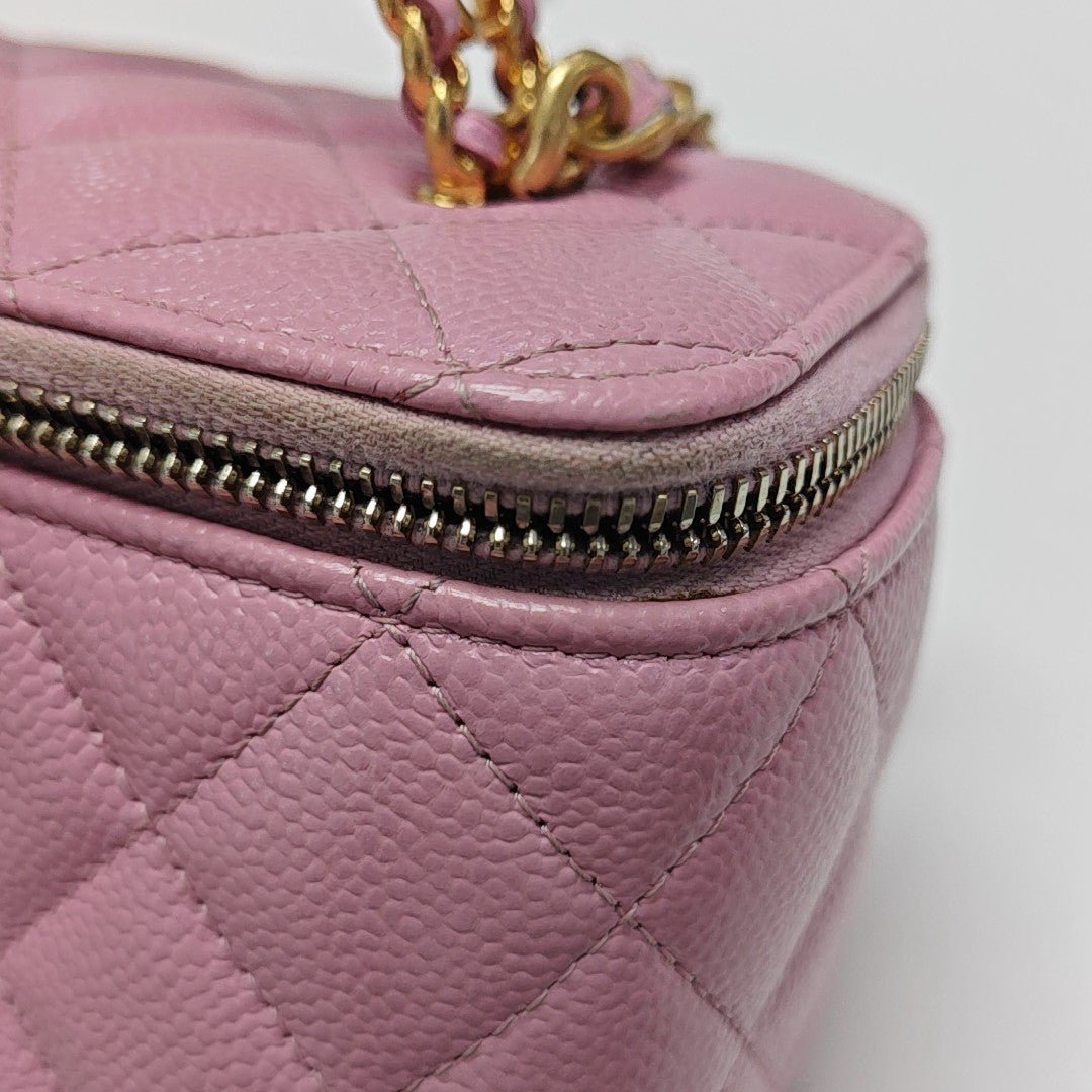 Quilted Grained Calfskin Shoulder Bag Pink