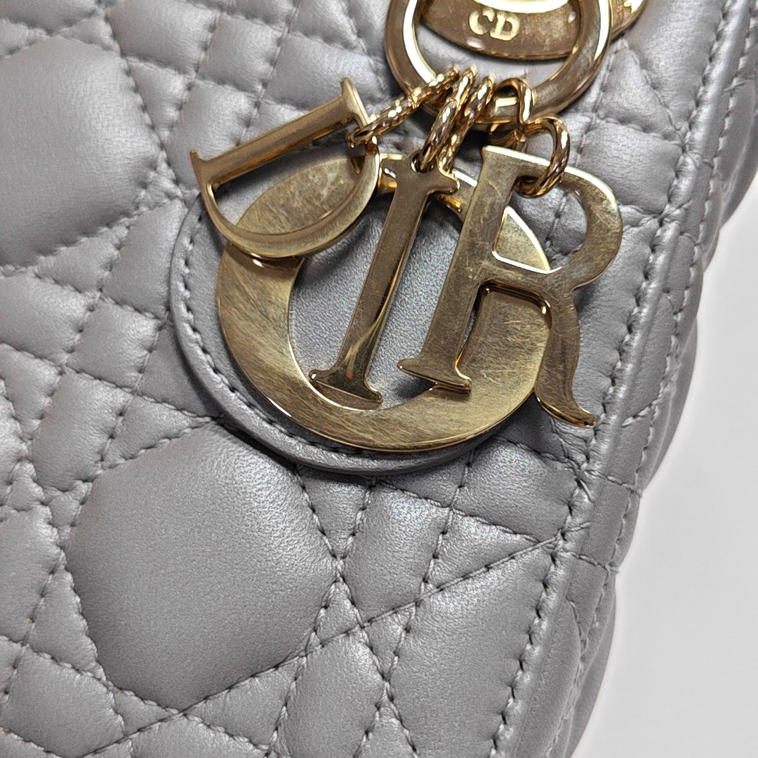 Lady Dior Mini Quilted Lambskin Grey
