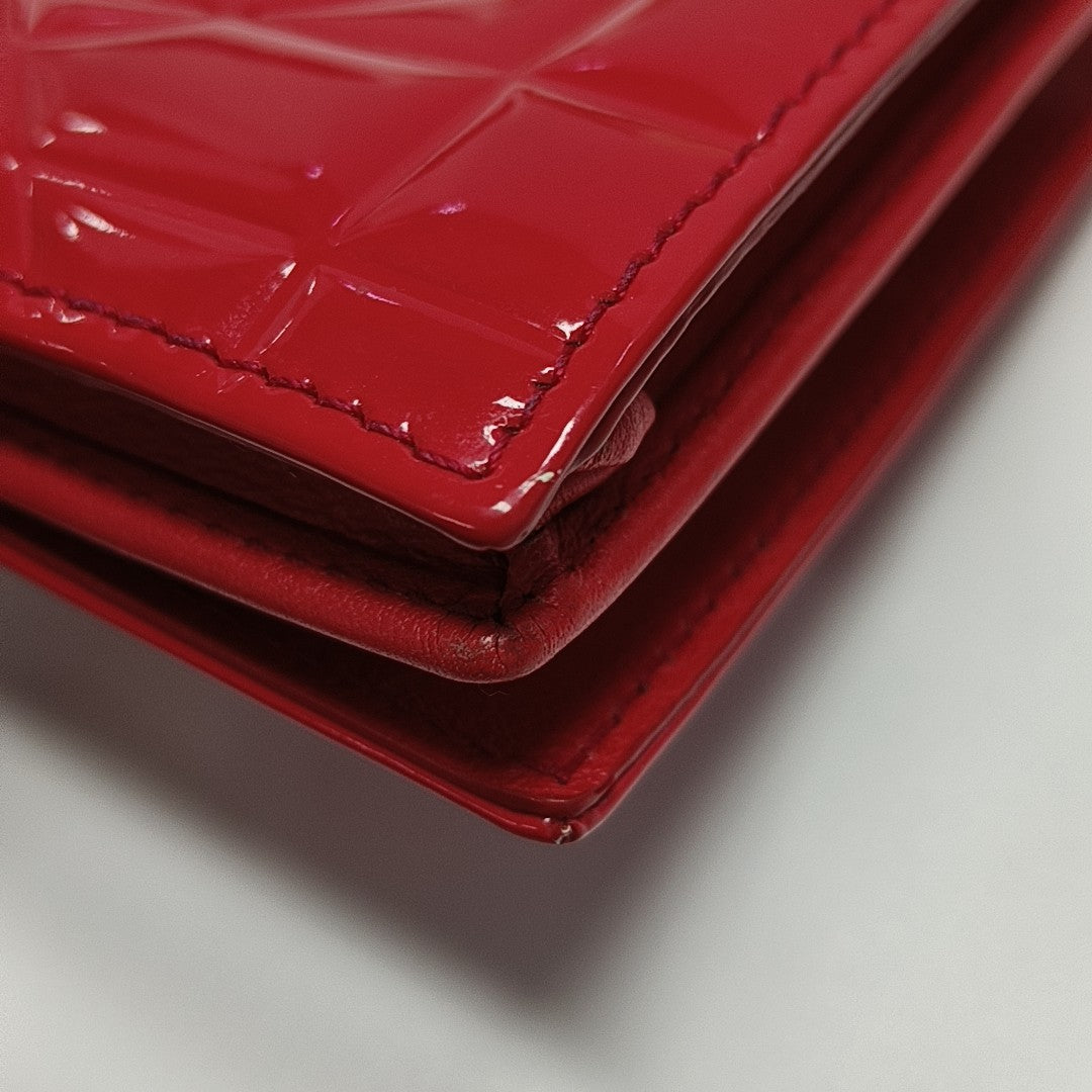 Cannage Patent Leather Card Holder Red