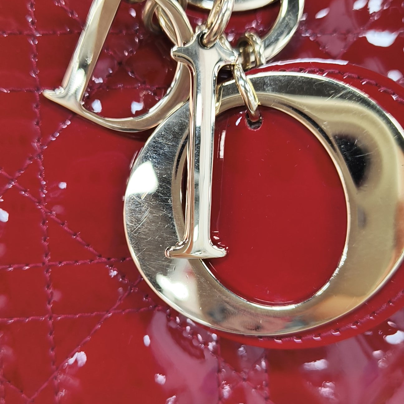 Lady Dior Medium Cannage Patent Leather Red