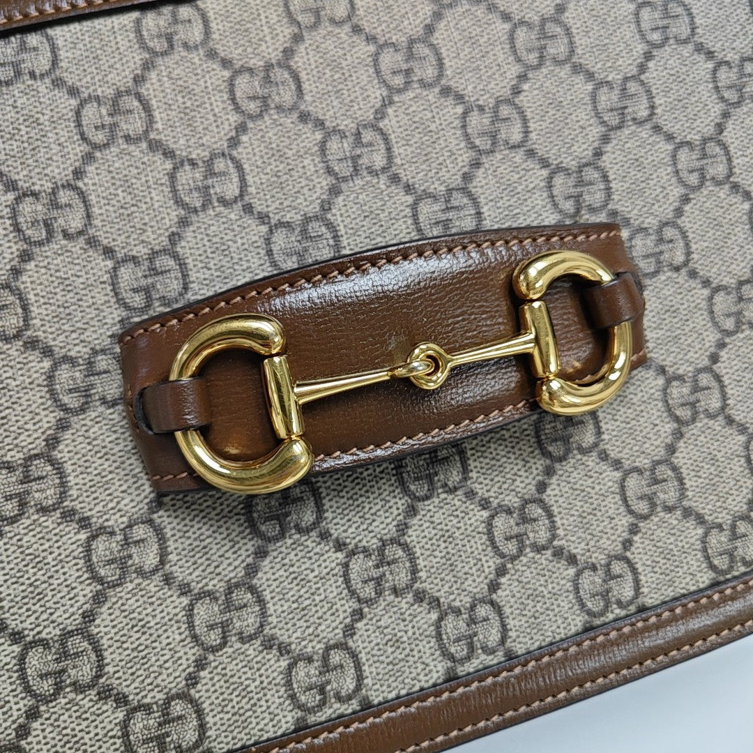 Horsebit 1955 Medium Monogram Coated Canvas Beige