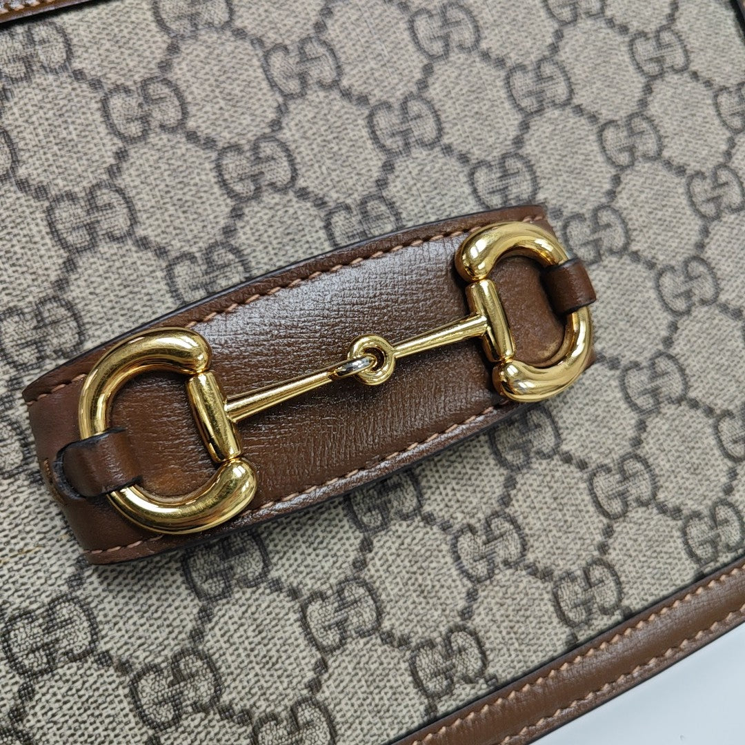 Horsebit 1955 Medium Monogram Coated Canvas Beige