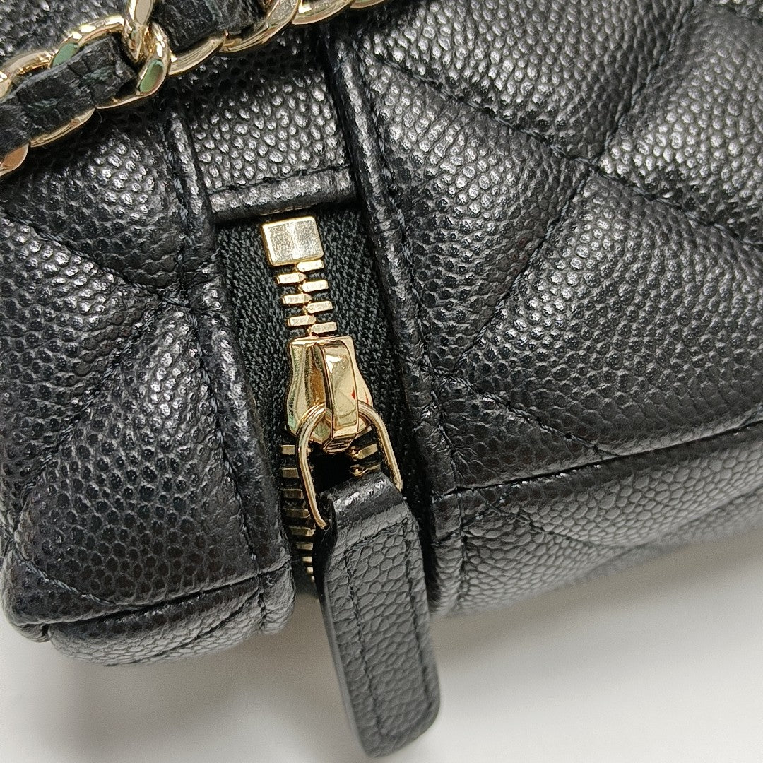 Quilted Grained Calfskin Shoulder Bag Black