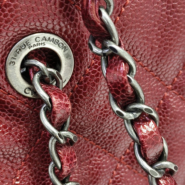 Quilted Grained Calfskin Tote Bag Red